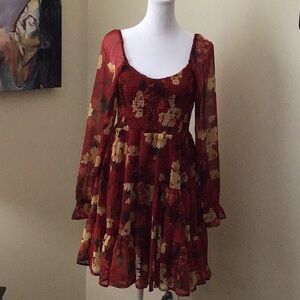 Floral smocked dress w ruffles